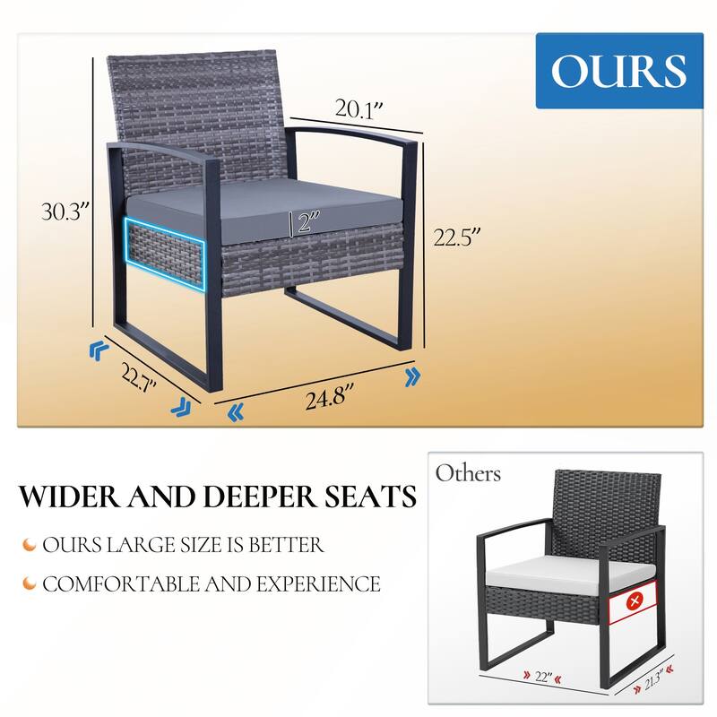 3 Piece Outdoor PE Wicker Furniture Set
