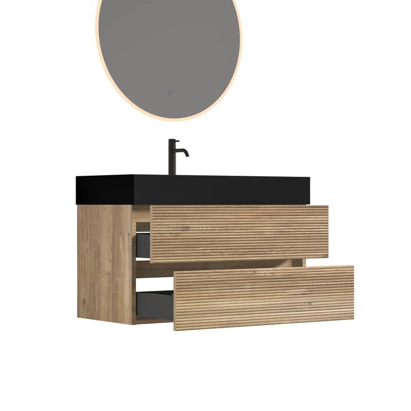 GDFStudio - Grace Wall-Mounted Bathroom Vanity with Engineered Quartz Sink & Soft Close Drawers, without Drainage and Faucet