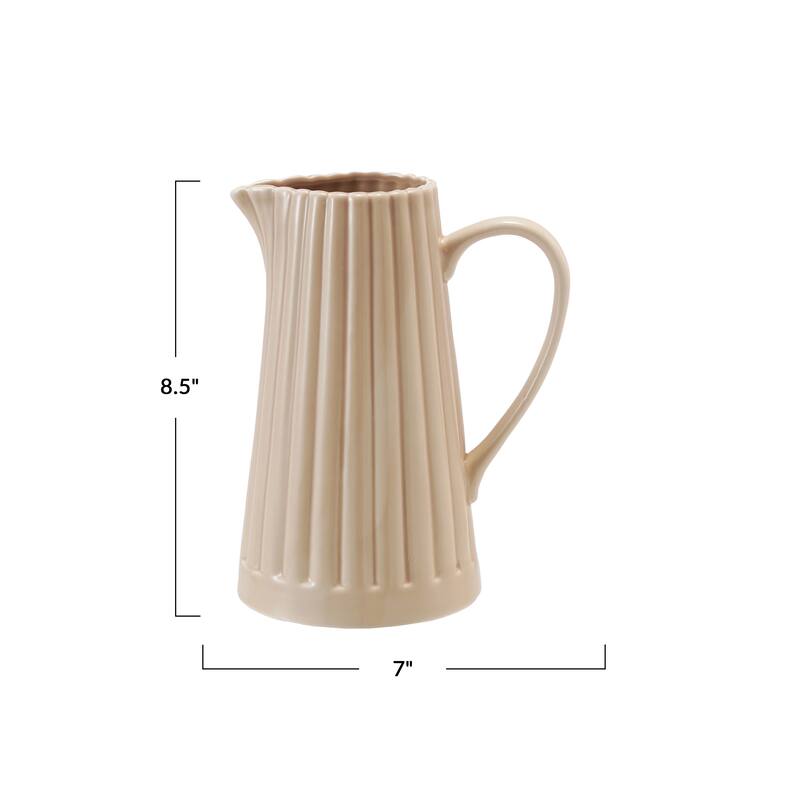 Stoneware Ribbed Pitcher with Reactive Glaze - 8.0"L x 5.0"W x 9.75"H