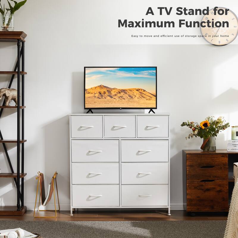 Tall Dresser Storage Tower with 9 Fabric Drawers