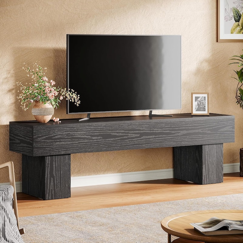 63" Wooden TV Stand, Farmhouse Entertainment Center - Black