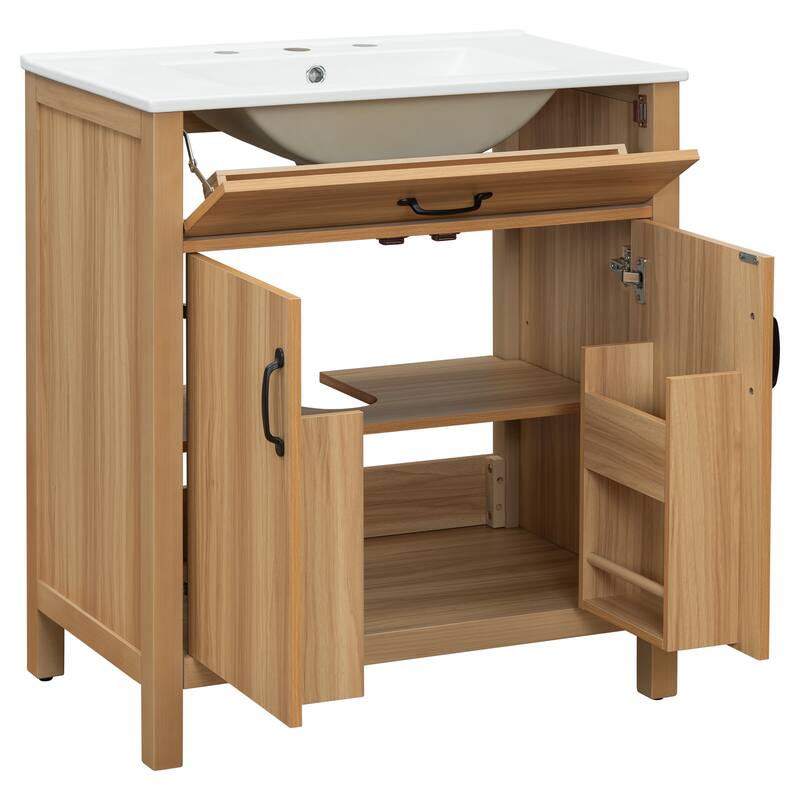 Modern Natural Wood Bathroom Vanity with Ceramic Sink by Harper&Bright Designs