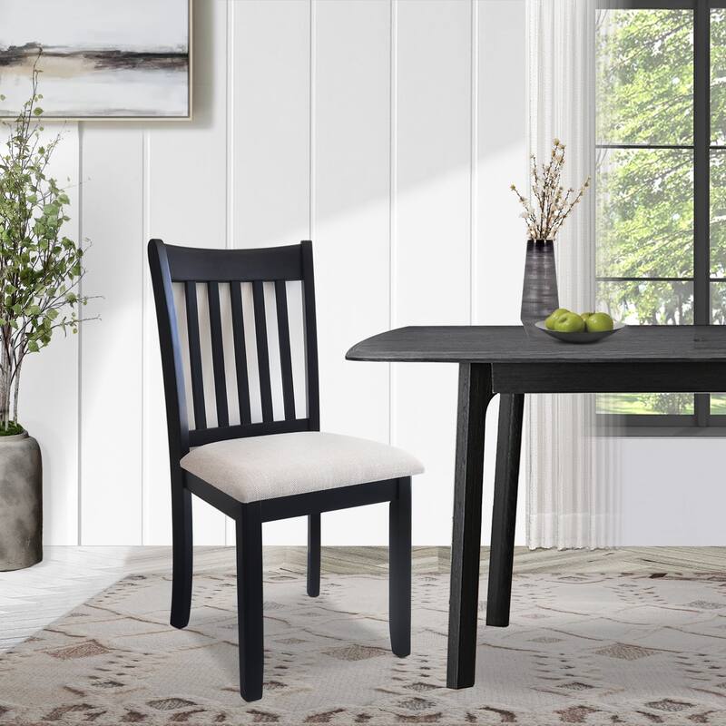 Dining Chairs Set of 2, Wooden Upholstered Kitchen Chairs, Breakfast Chairs with Slatted Back and Rubber Wood Frame