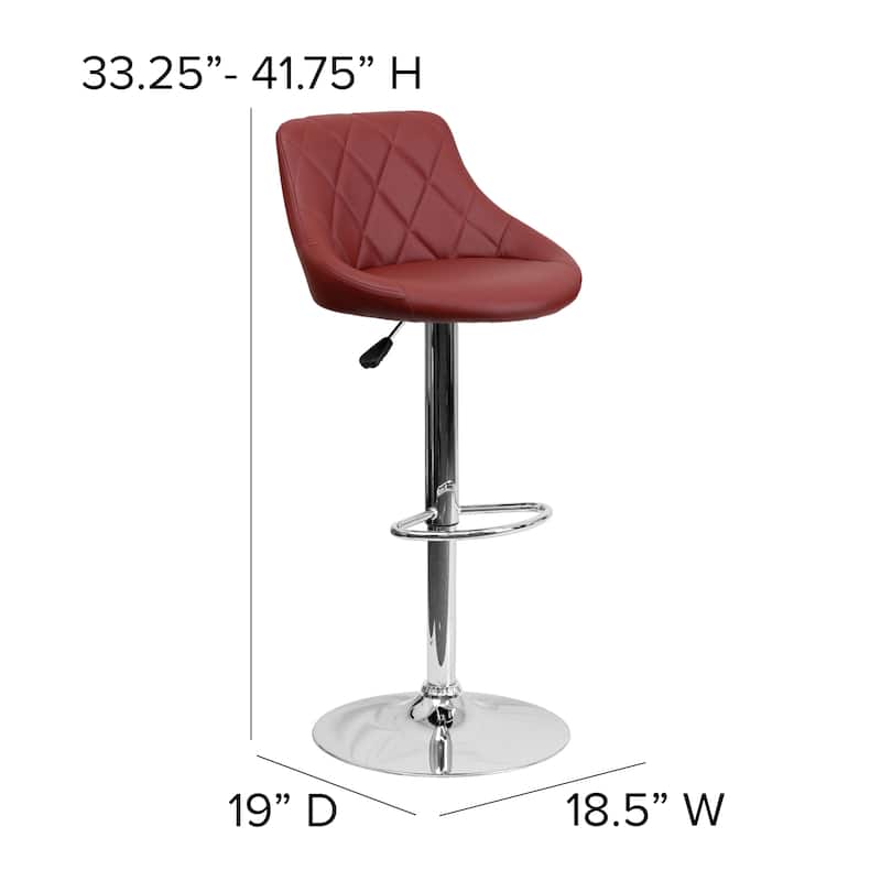 Diamond Pattern Vinyl Bucket Seat Adjustable Barstool - 18.5"W x 19"D x 33.25" - 41.75"H