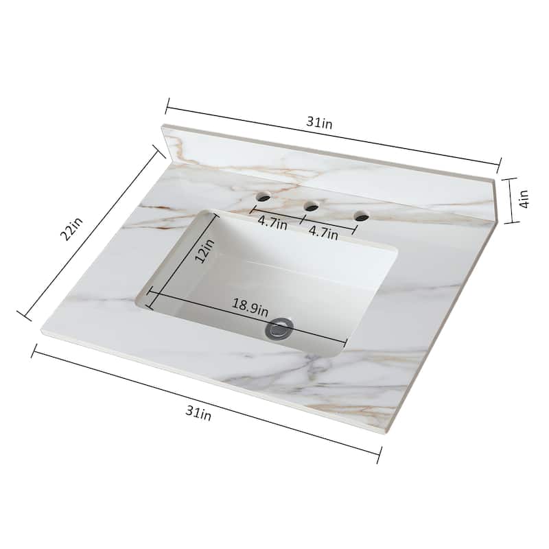 31" Bathroom Marble Undermount Vanity Top with 4" Height Backsplash