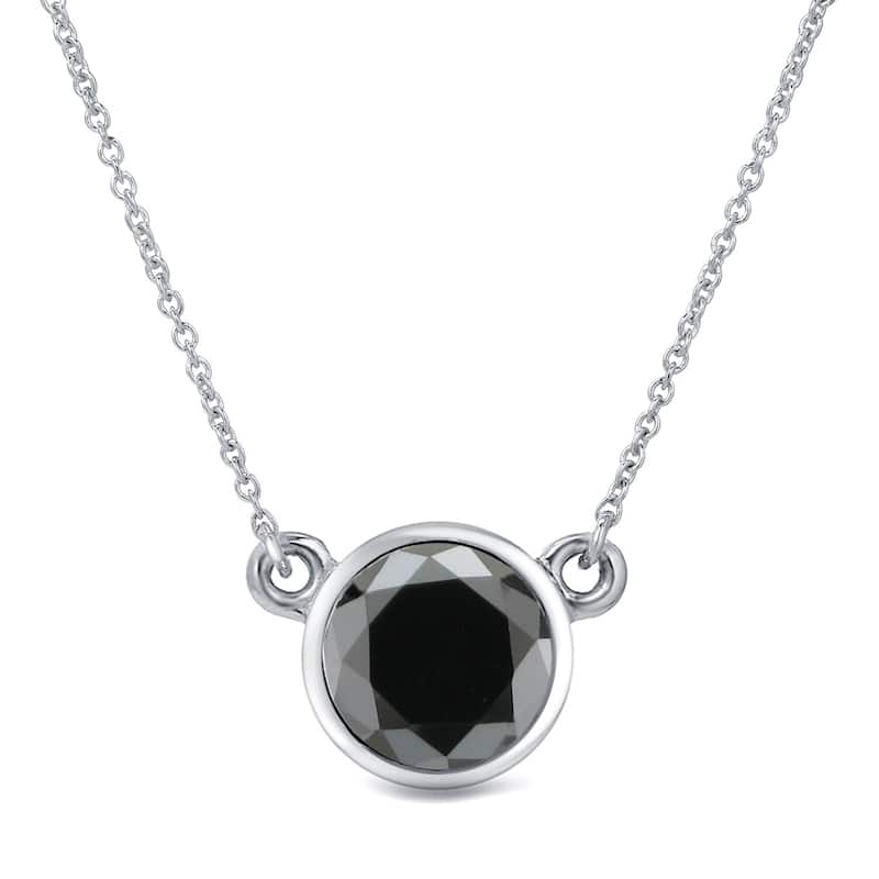 Auriya 14k Gold 1 1/4ctw Bezel-set Solitaire Black Diamond Necklace - White