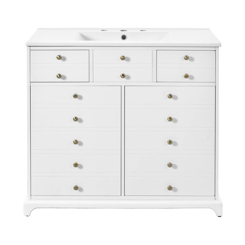 Bathroom Vanity with Resin Sink Set, Bathroom Storage Cabinet with 2 Drawers, Vanity Set with 2 Soft Closing Doors