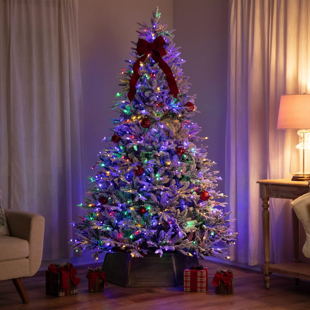 Real Touch™ Elite Pre-Lit Flocked Yukon Pine IPT Artificial Christmas Tree - 9' Dual Color LED - 9 Foot