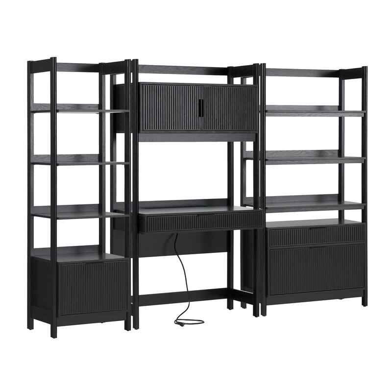 Walker Edison 3-Piece Set Hutch Desk with 1 Narrow and 1 Wide Bookcase