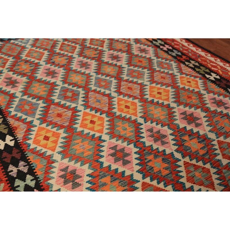 Trellis Kilim Oriental Area Rug Hand-Woven Wool Carpet - 7'10"x 9'10"