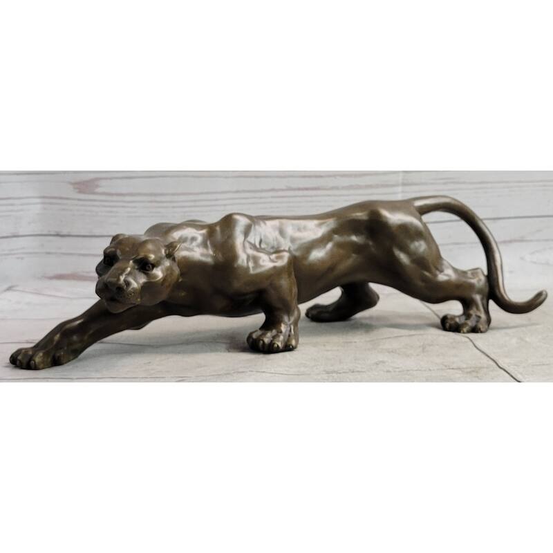 Bronze Metal Cougar Leopard Lion Panther Puma Statue Sculpture Figure 5 Inches X 15 Inches