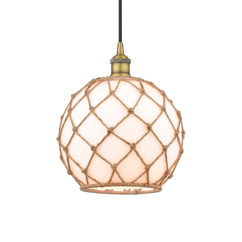 Innovations Lighting 616-1P-13-10 Farmhouse Pendant Farmhouse 10" Wide - Brushed Brass / White Glass / Brown Rope