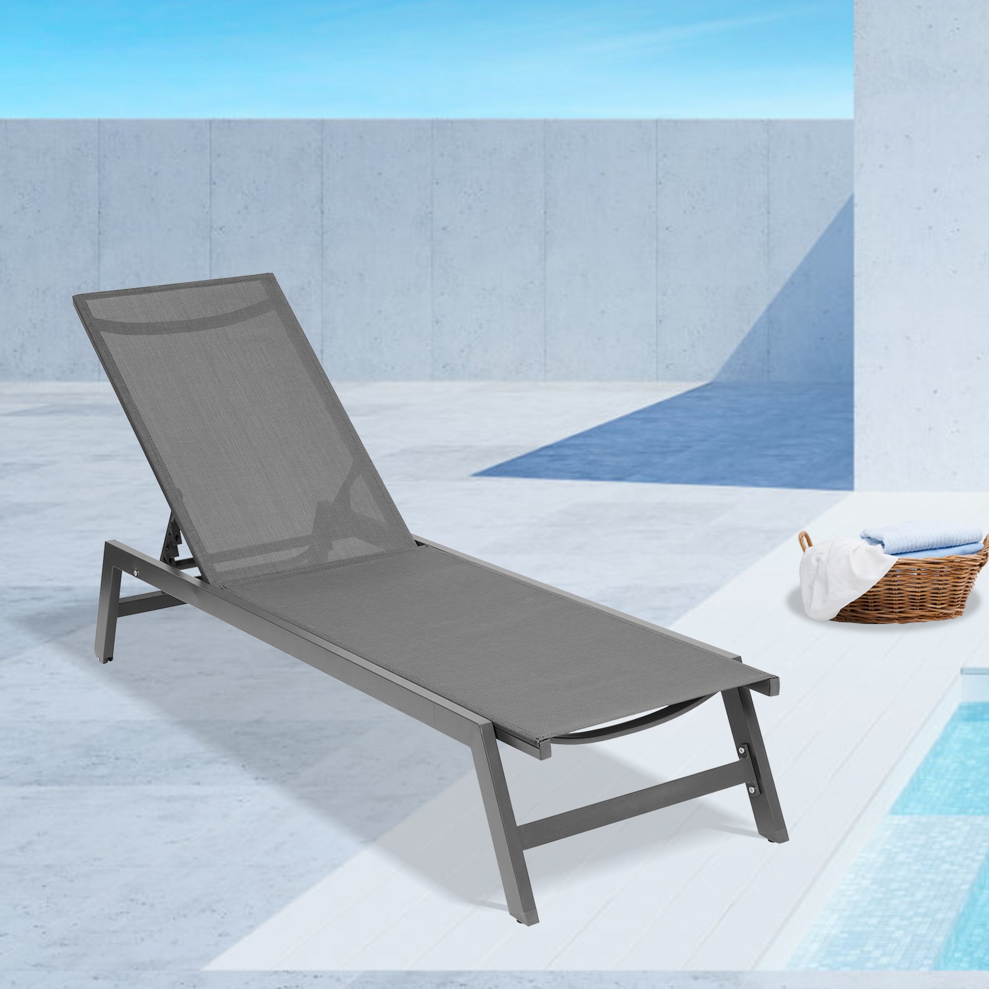 Armless Adjustable Chaise Lounge Chair All Weather Outdoor Five Position Adjustable Recliner Mesh Fabric Sun Lounger Bed Bath Beyond 40031375