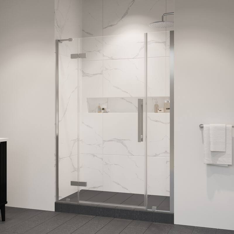 OVE Decors Tampa Alcove Frameless Pivot Hinge Shower Door, 2025 - 54" - Satin Nickel