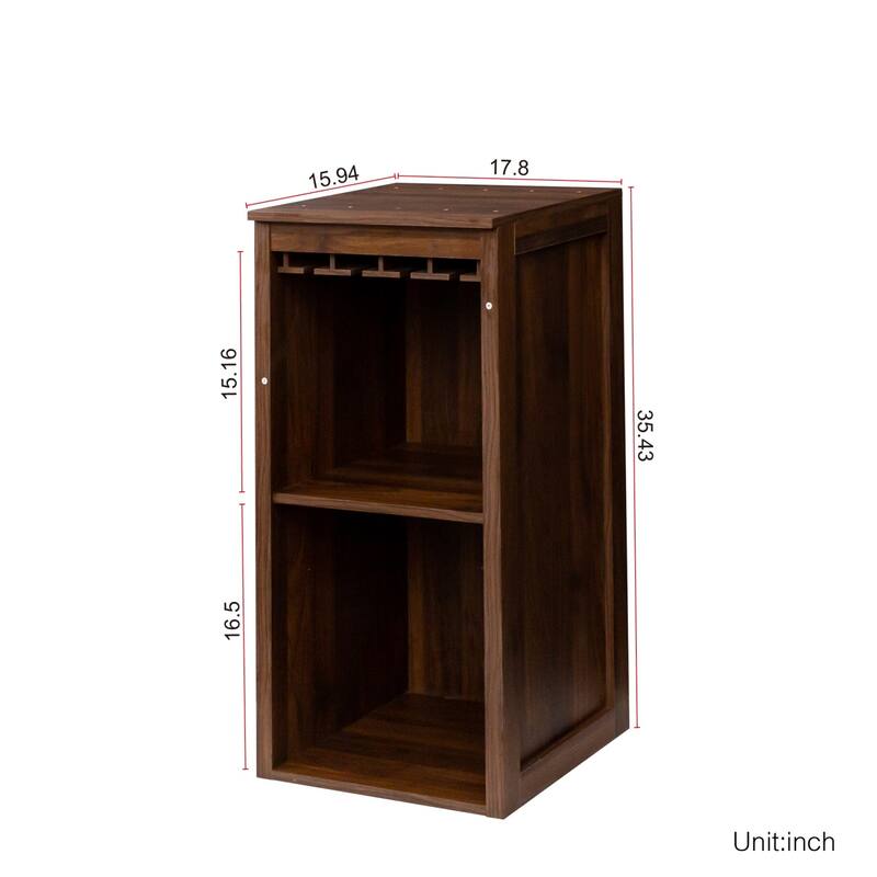 17.85" Modular Wooden Wine Bar Storage Cabinet with Shelves & Hutch