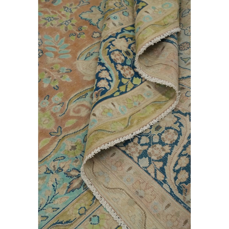 Hand Knotted Oriental 100% Wool Carpet Traditional Floral Oranges & Rust Kerman Area Rug - 12' 10'' X 9' 7''