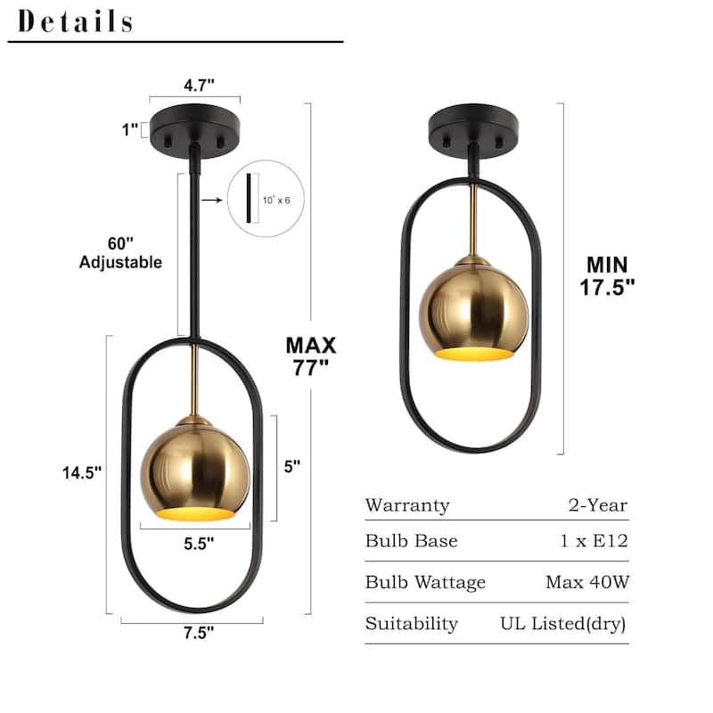 Marden Modern Black Gold 1-Light Metal Kitchen Island Pendant Lights for Dining Room