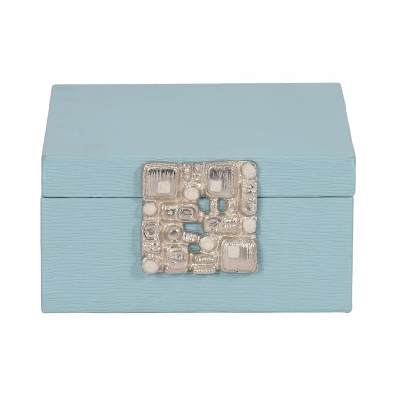 Sagebrook Home 8" Faux Leather Blue/silver Crinkle Box - 10" x 9.5" x 6.5" - 10" x 9.5" x 6.5" - Silver - 10" x 9.5" x 6.5"