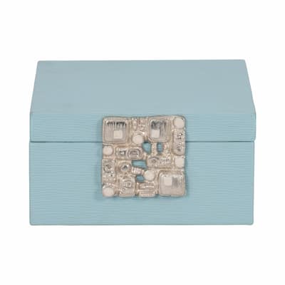 Sagebrook Home 8" Faux Leather Blue/silver Crinkle Box - 10" x 9.5" x 6.5" - 10" x 9.5" x 6.5"