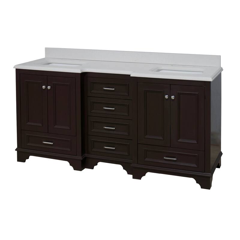 KitchenBathCollection Nantucket 72" Double Bathroom Vanity with Quartz Top