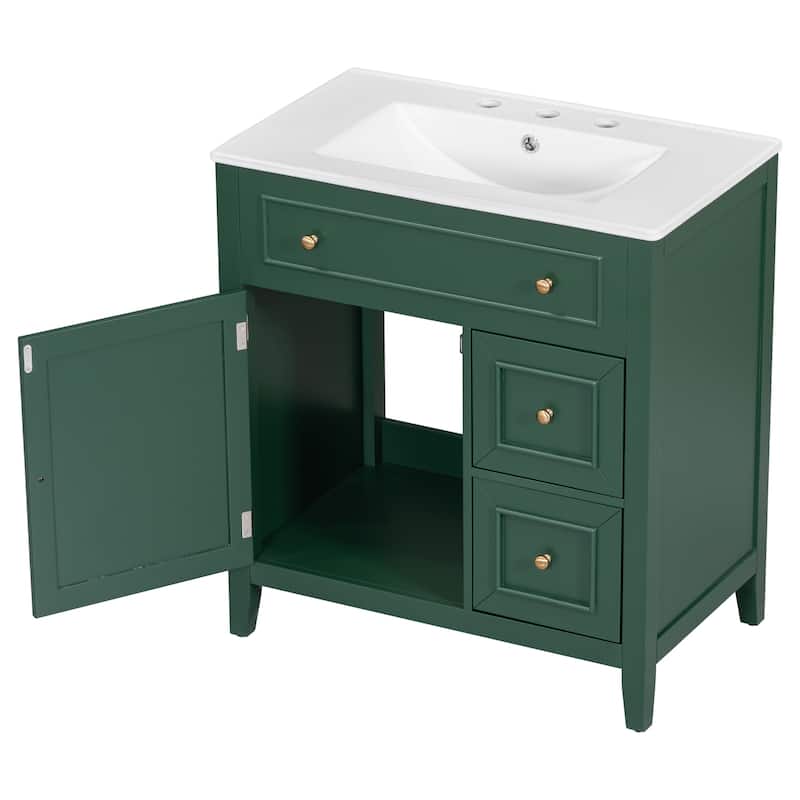 Roomfitters 30" Bathroom Vanity with Sink Top Cabinet with Door 2 Drawers and Solid Wood Frame One Package