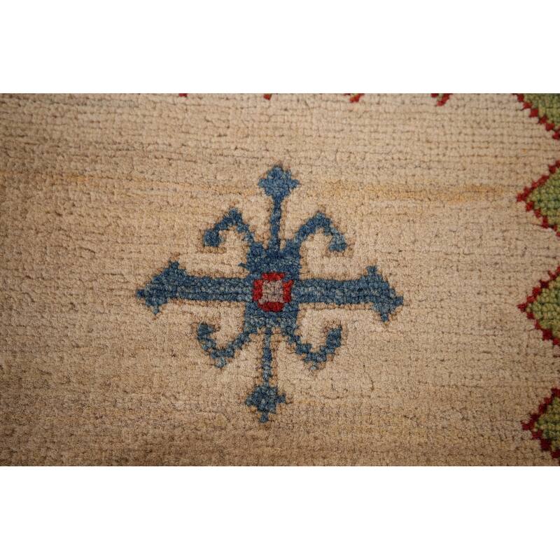 Oriental Beige Kazak Area Rug Handmade Wool Carpet - 4'1" x 6'0"