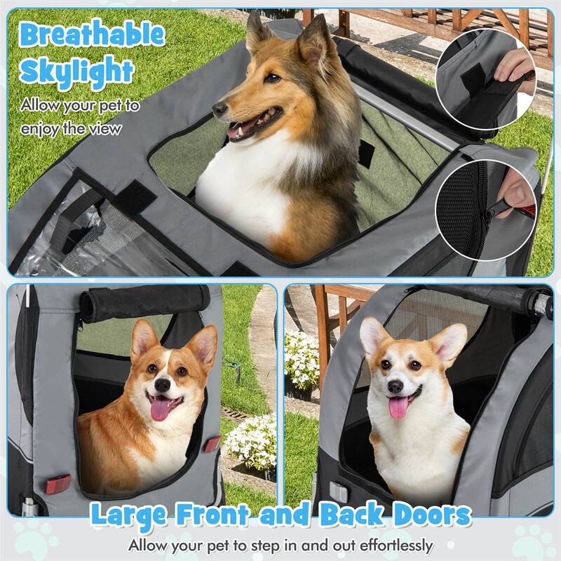 Costway Dog Bike Trailer Foldable Pet Cart with 3 Entrances for - See Details