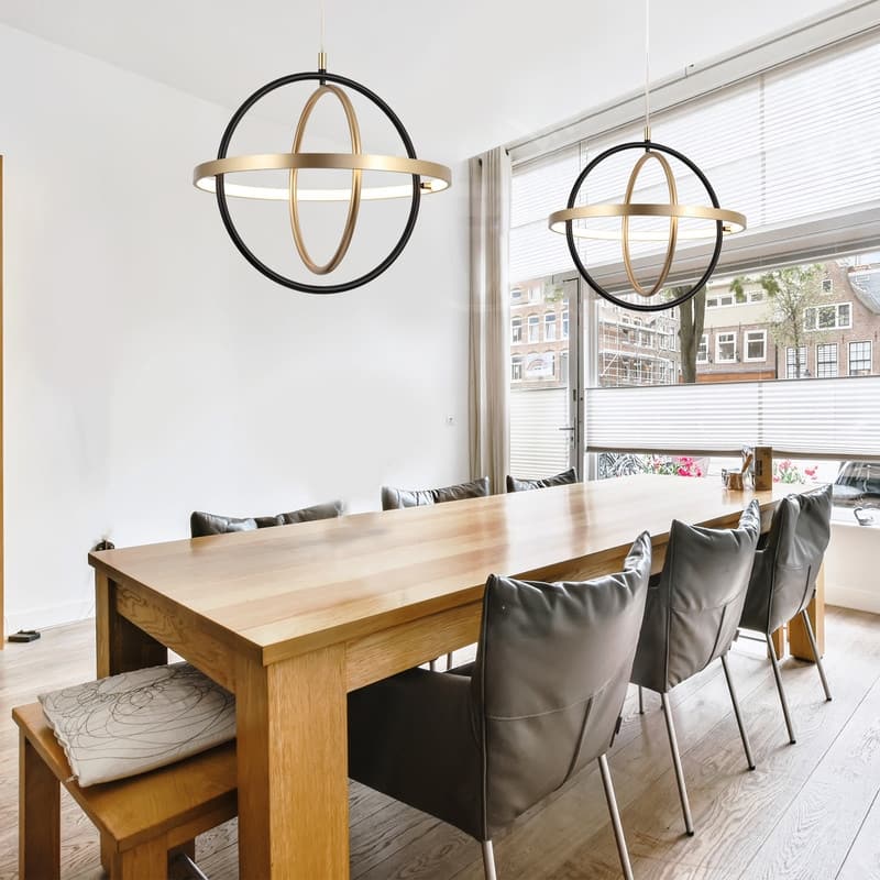 Modern Farmhouse LED Chandelier Black Gold Orb Pendant Light for Dining Room