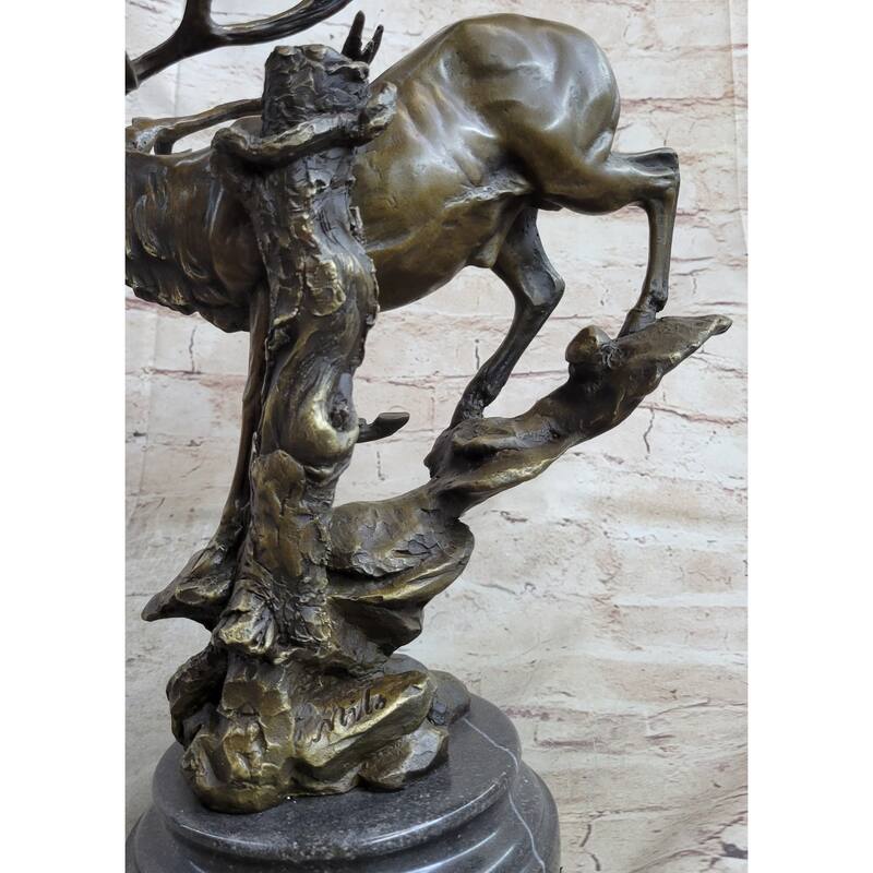Bronze Marble Statue Elk Deer Stag Hunter Wildlife Art Sculpture Figure Lost Wax