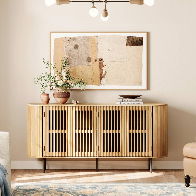 WAMPAT 66" Sideboard Buffet Cabinet, Fluted Accent Storage Cabinet