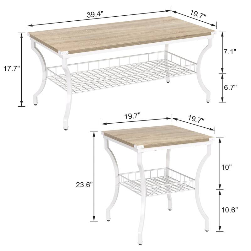 VECELO Mid Cectury 3-pieces Coffee Table Set, 3-Piece Living Room Table Set(Set of 3)