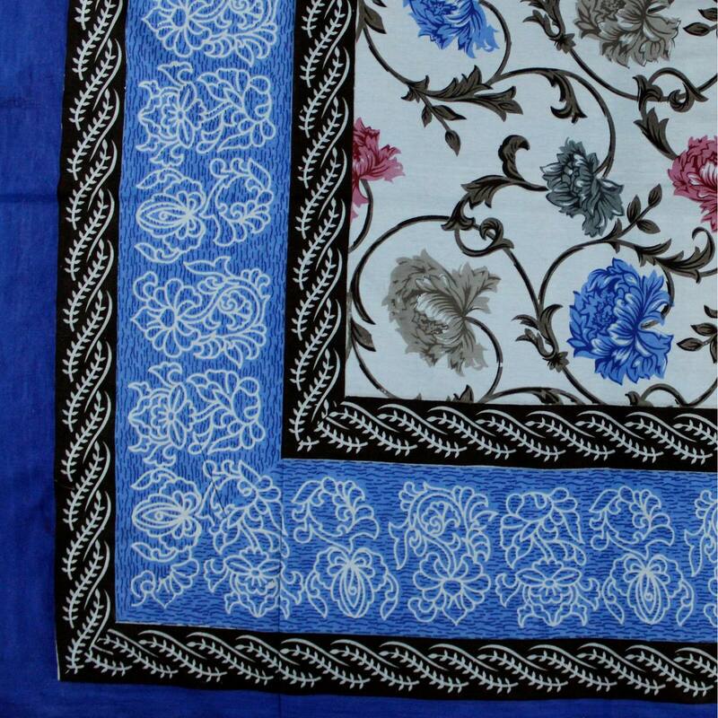 Floral Bloom Print Cotton Tablecloth - 88 x 104 in - Blue