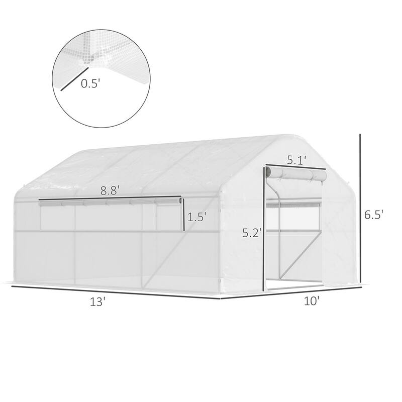 Large White Greenhouse with Heavy Duty Galvanized Steel Frame and UV Resistant PE Cover for Outdoor Gardening