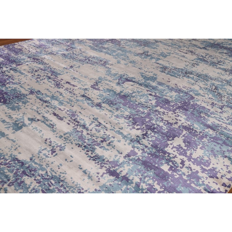 Contemporary Abstract Indian Rug Hand-Knotted Dining Room Wool Carpet - 9'8"x 12'9"
