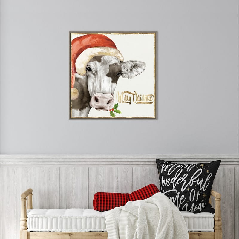 Christmas Cow by PI Studio Framed Canvas Wall Art