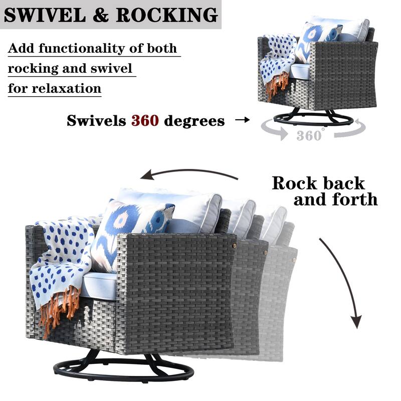OVIOS 8-piece Patio Wicker Conversation Furniture Set with Swivel Chairs