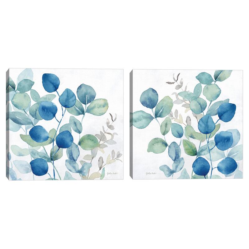 Eucalyptus Leaves Navy I, Eucalyptus Leaves Navy II by Cynthia Coulter Canvas Art Prints