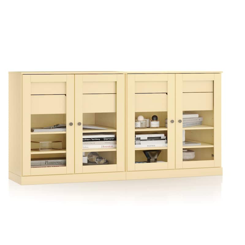 Palace Imports 100% Solid Wood 64" Sideboard with Clear Glass Doors, 4-Drawers and Adjustable Shelves
