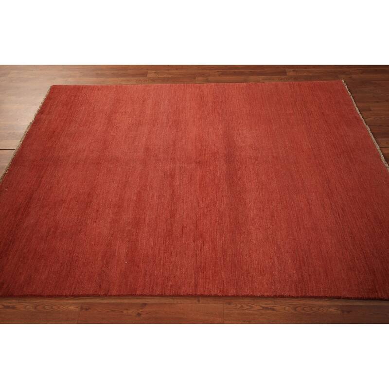 Gabbeh Modern Area Rug Hand-Knotted Solid Orange Wool Carpet - 4'11" x 6'7"
