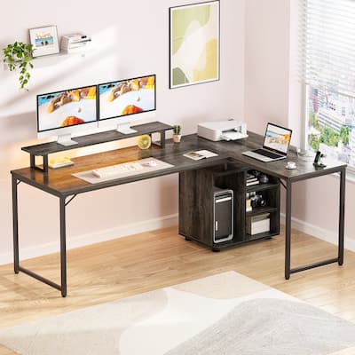 58.3'' L-Shaped Gaming Desk with Storage Cube, Office Computer Table with USB Ports and LED Lights
