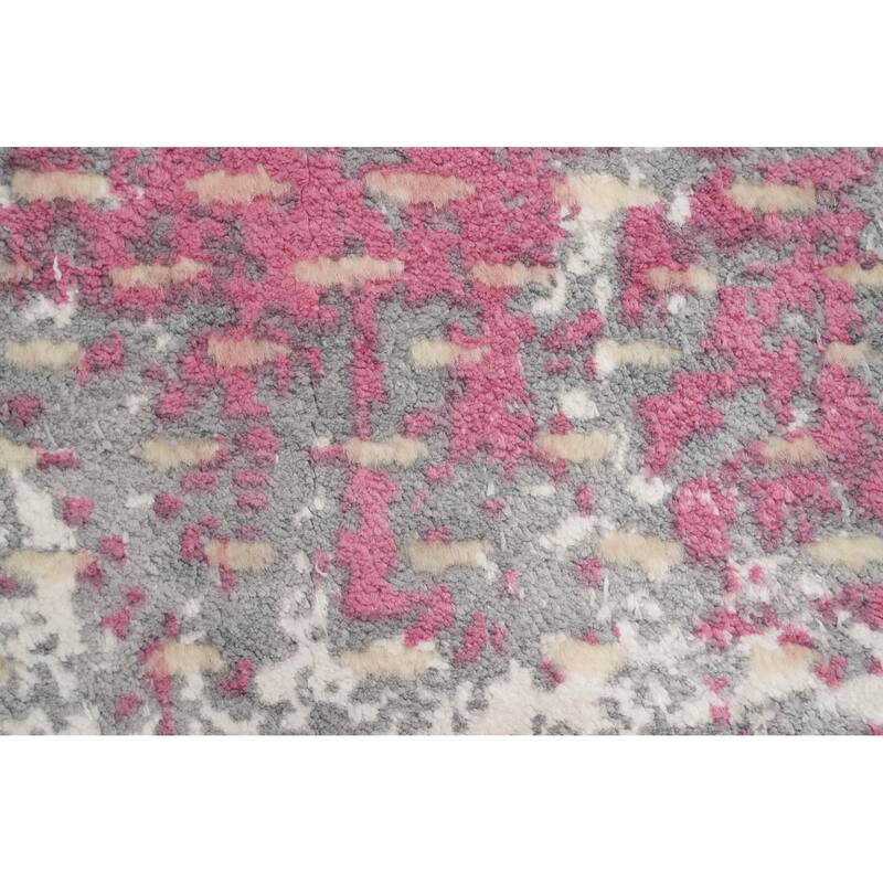 Hand Knotted Oriental Viscose Silk Carpet Modern All-Over Pink Abstract Area Rug - 3' 0'' X 2' 0''