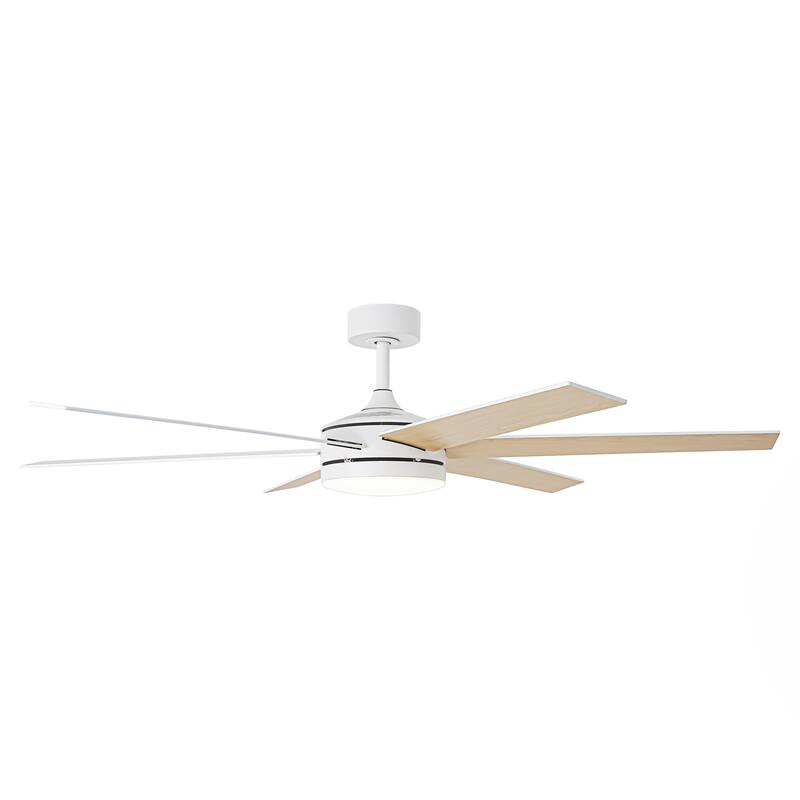 60-in White Wooden Reversible Remote Large Coastal Ceiling Fan with Light