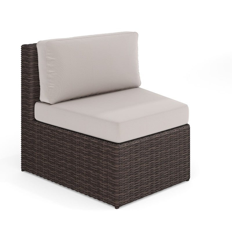 Martha Stewart Rattan Modular Patio Curved Sectional Seat - 33"W x 31"D x 30"H - Tan Cushions/Brown Frame