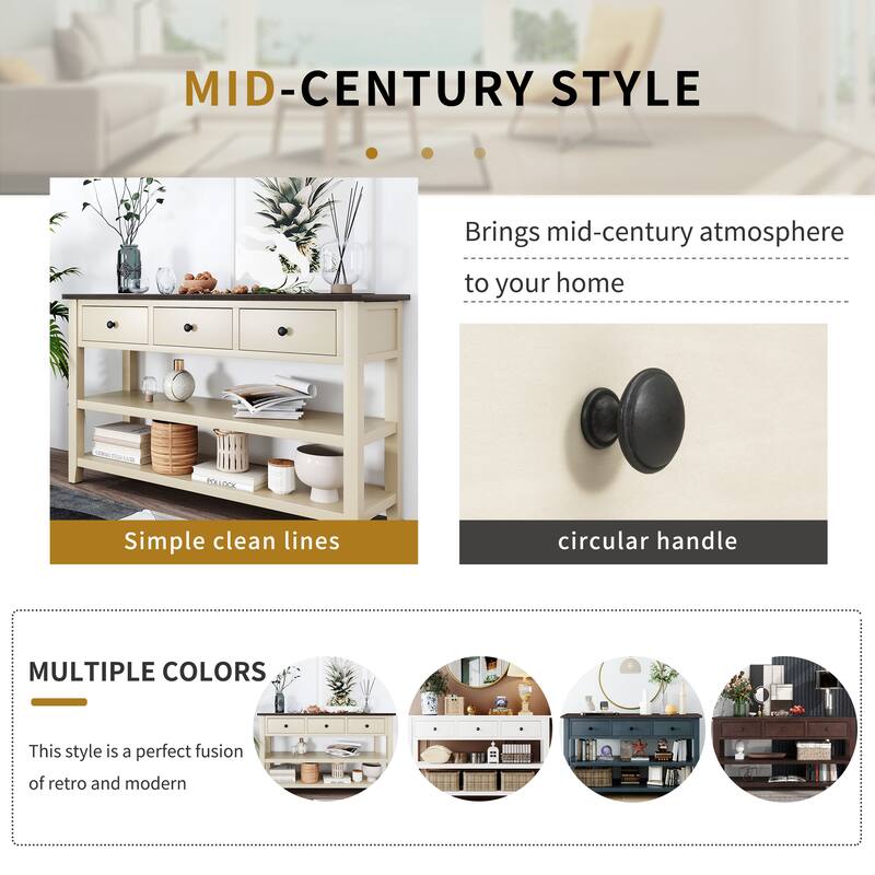 50" Solid Wood Console Table Mid-Century Side Table Entryway Table