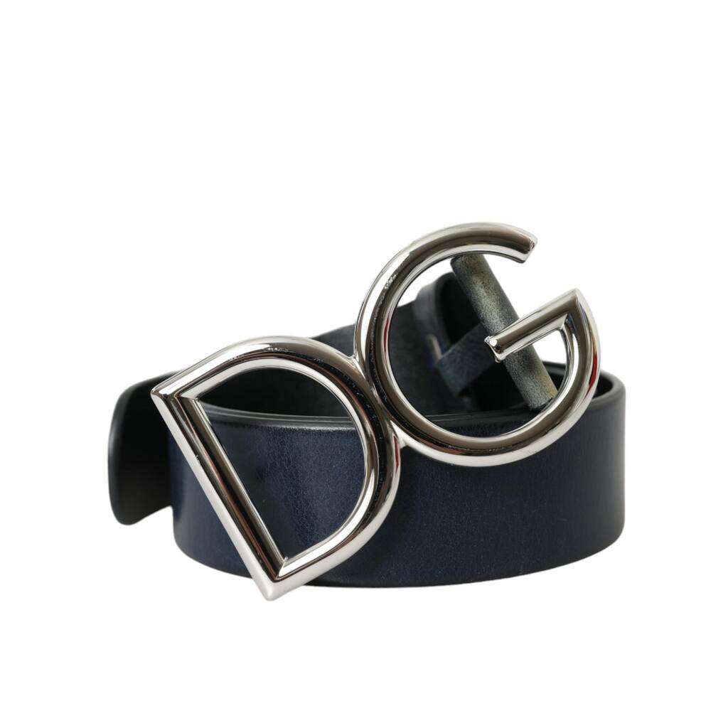 Dolce \u0026 Gabbana Blue Leather Silver Metal Logo Buckle Belt Men's Men -  Overstock - 42274608, image size:1024x1024