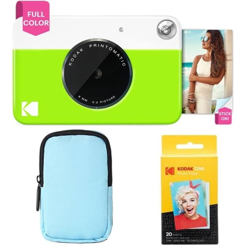Kodak Printomatic Instant Print Camera Bundle with Pink Soft Case & 20-Pack Zink Photo Paper - N/A - Grey