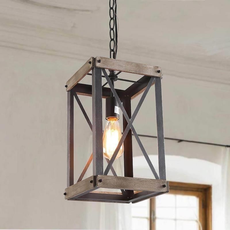 Modern Farmhouse 1-Light Wood Pendant Rustic Island Lights for Dining Room