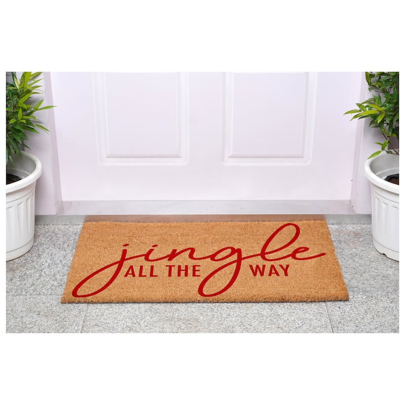 HomeRoots 24" X 36" Brown And Red Christmas Outdoor Coir Door Mat - 24.00' X '36.00