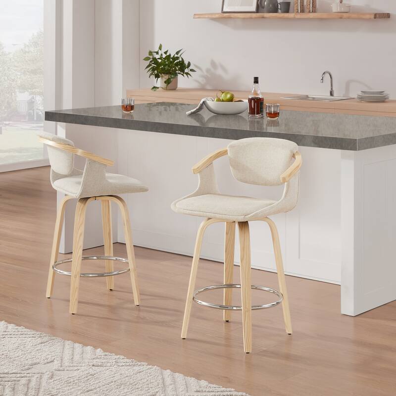 Art Leon Set of 2 Comfortable Fabric Upholstered Counter Stool, Barstool - Off-White