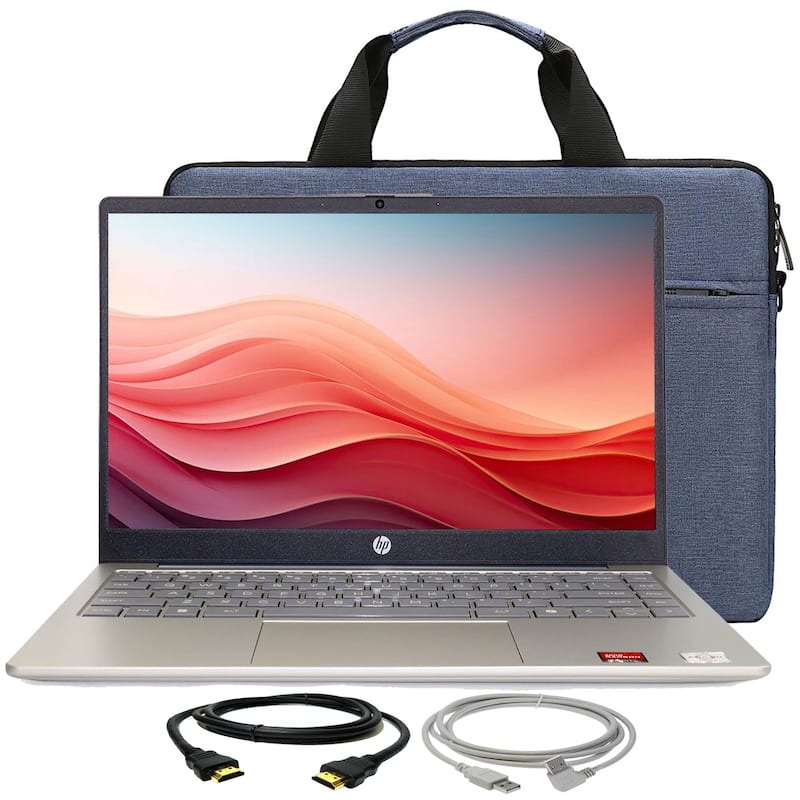 HP 14" HD Windows Laptop AMD Athlon 7120 - 4GB RAM, 128GB UFS (Moonlight Blue) + Laptop Bags, Cables - Moonlight Blue